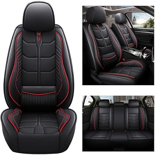 maiqiken Autositzbezug Für VW for Volkswagen Golf 3 5 6 7 Golf3 Golf5 Golf6 Golf7 Tour Variant Komplettset 5 Sitze Allwettereinsatz Auto Ledersitzbezug Schwarz Rot
