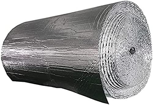 Pealihuy Dampfsperre Und Wärmedämmung Aluminiumfolienmembran, Doppelte Aluminiumblasen-Isolierfolie, Selbstklebende Wärmesperre Dampfsperre,50m