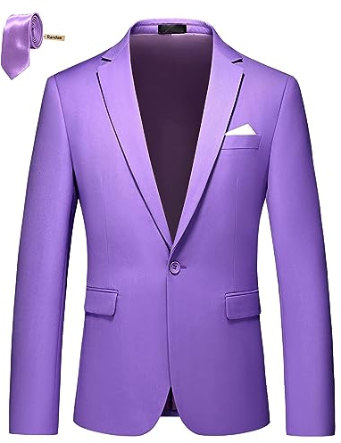 Herren Blazer Slim Fit Sport Mäntel 26 Farben Anzug Jacke für Alltag Business und Abschlussball Party, Flieder, 46