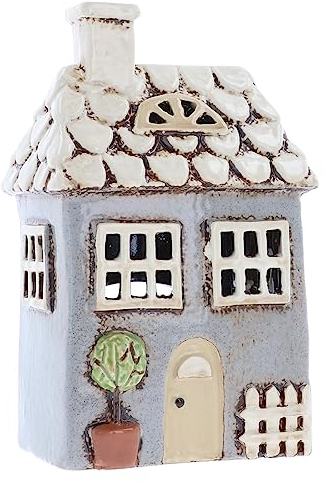 Shudehill Giftware Keramik-Teelichthalter, Dorfkerei, Gartenhaus, Heimdekoration, Kerzenhalter (klein, grau)