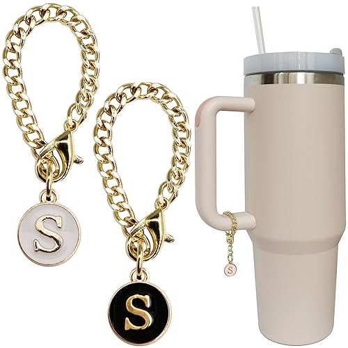 Wabogove Letter Charm Accessories for Stanley Cup 2PCS Initial Name ID Personalized Handle Charm for Stanley Tumbler, Alloy Steel, No Gemstone