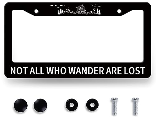 Nummernschildhalter mit Aufschrift Not All Who Wander are Lost, bunt, Edelstahl, lustige Nummernschild-Dekoration, Schrauben, 31,2 x 16 cm