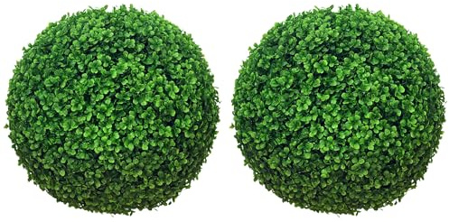 HOMCOM Artificial Boxwood Topiary Ball Set of 2 15.7 Inch Faux Plant, UV-Protected Anti-Fading Fake Plants for Home Indoor Outdoor Porch, Green