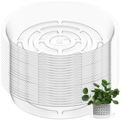 20pcs Soucoupes Pot Fleur, 21cm Soucoupe Plante Transparent et Réutilisable, Coupelle Plastique pour Plantes Intérieur et Extérieur, sous Pot de Fleurs, Plantes et Orchidées
