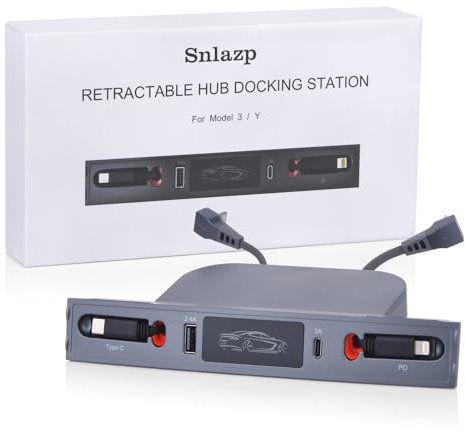 Snlazp Retractable Hub Docking Station for 2021 2022 2023 Tesla Model 3/Y,Car USB Hub for Tesla Model 3 Model Y Accessories,Car Fast Charger (1 Lightning 1 Type-C)