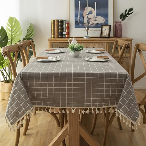 Tischdecke Vintage Landhaus, Baumwolle Kariert Tischtuch für Esszimmer, Garten, Party, Hochzeiten oder Haushalt, Grau, Stil 4, 120 x 160 cm