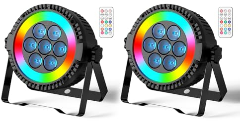 Ukfog 2pcs 7LEDs + 48 SMD LED Bühnenleuchten 2-in-1 LED Par RGBW/DMX DJ Lichter 6/10CH Partylicht 4 Kontrollmodi Modus Led Strahler DJ Lichteffekt für Bar/Party/Hochzeit/Studio/Halloween