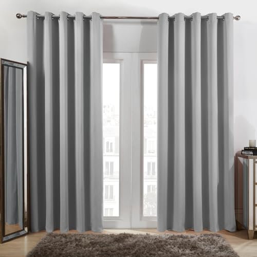 Dreamscene Bedroom Blackout Curtains Silver Eyelet, Thermal Modern Decorative Curtains for Living Room Bedroom Home Insulated Summer Winter Soft Curtain, 66x54”