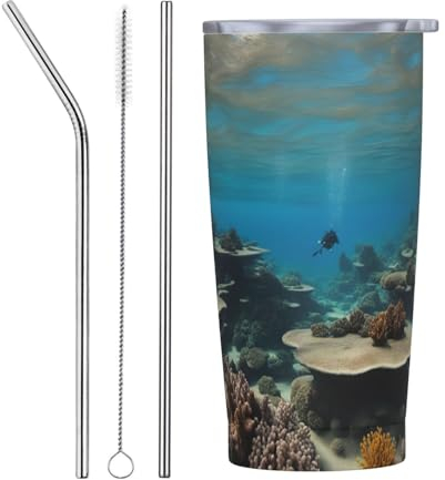 Underwater Ocean View Friendly Travel Mug,Stainless Steel Insulated Tumbler With Lid And Straw Gifts For Woman And Man