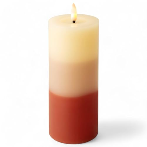 MIJOMA Bougie LED en cire véritable avec flamme réaliste, minuterie et fonctionnement sur piles - Bougie LED d'intérieur avec lumière blanche chaude - Aspect naturel (crème/vieux rose - Surface lisse,