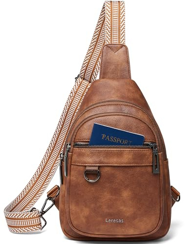 Leresas 7L Schultertasche für Damen und Herren, veganes Leder, Umhängetasche, Bauchtasche, Geldbörse, Rucksack, über Schultertasche, Reisen, Anti-Diebstahl, 5-braun, Lässige Reisetasche