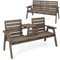 GOPLUS Gartenbank mit klappbarem Tisch, Sitzbank 2-3 Sitzer, Balkonbank mit Armlehnen & Rückenlehne, bis 320kg belastbar, Holzbank Outdoor für Garten, Balkon & Terrasse, 160 x 64 x 86 cm (Braun)