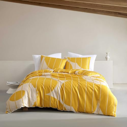Marimekko Queen-Bettwäsche-Set, superweiche Bio-Bettwäsche, lässige Heimdekoration (Vesi Unikko Gelb, Queen)