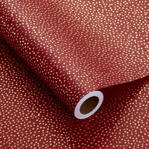 LeZakaa Red Dotty Geschenkpapierrolle, funkelnde goldene unregelmäßige Punkte in Rot, ideal für Geburtstag, Weihnachten, Valentinstag, Neujahrsfeiern, Feiertagsgeschenkverpackung, 43,2 x 4,2 m