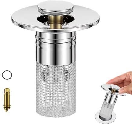 Bodenablauf Filter Aus Edelstahl, Badewannenstöpsel, Abflussstopfen Waschbeckenstöpsel für 28-33mm Abflussloch, Abflussstopfen mit Haarsieb, Universal Pop Up Abflusssieb für Badezimmer und Küche (B)