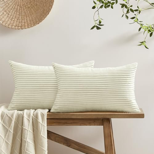 Softalker Kissenbezüge 30x50 beige Weiß flauschig 2 Stücke Kissenhüllen Sofakissenbezüge Nackenkissen Dekokissen Couchkissen Pillow Case Weihnachten Deko für Sofa Wohnzimmer Schlafzimmer Bett