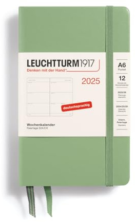LEUCHTTURM1917 370553 Wochenkalender Pocket (A6) 2025, Salbei, Deutsch