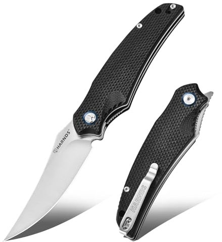 Harnds Taschenmesser Klappmesser Front Flipper mit D2 Stahlklinge und G10 Griff, Premium EDC Messer mit Taschenclip für Outdoor Angeln Überleben (Schwarz-Satin)