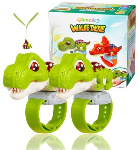 Gleamkid 2 Pack T-rex Walkie Talkies for Kids, Dinosaur Toys for 3-12 Year Old Boy Gifts, Kids Outdoor Boys Toys Age 3 4 5 6 7 Toys, Wrist Walkie Talkies with Lanyard for Camping, Hiking, Gift