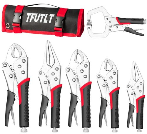 Locking Pliers Set,6-Pack Vice Grips Pliers Set,5,7,10Curved Jaw Locking Pliers,6-1/2,9-1/2 Long Nose Locking Pliers and 6C-Clamp Locking Pliers with Bag,Fast Release,Fit for Clamping,Twisting