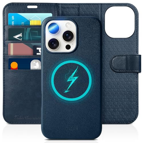 TUCCH Wallet Case for iPhone 16 Pro Max (6.9), [Removable] 2-in-1 Stand RFID Blocking [Card Holders][Wireless Charging] Protective Case, Magnetic PU Leather Detachable Folding Folio Cover, Full Blue