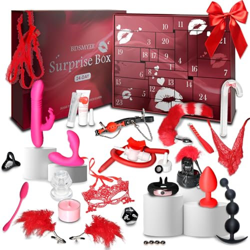 BDSMYEE Deluxe erotischer 2025 Valentinstag Set Geschenk mit 24 Sex Spielzeug für Paare,Analspielzeuge Set Sexspielzeuge für Paare Sex Toyset für Paar Set,Sex Spielzeug ab 18 für Paare extrem (Rot)