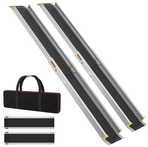 SUBTLETY 5 Ft Rampen für Rollstühle & Scooter 91-152cm Ausziehbar Schwellenrampe Anti-Rutsch Aluminium Rollstuhlrampe Ladekapazität bis 300KG für Heimtreppen Treppen Türen Stufen