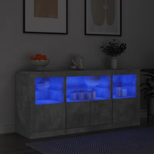 Azzrora Credenza Cucina, Credenza Soggiorno, Madia Soggiorno Moderna, Vetrina Soggiorno, Credenza con Luci LED Grigio Cemento 142,5x37x67 cm