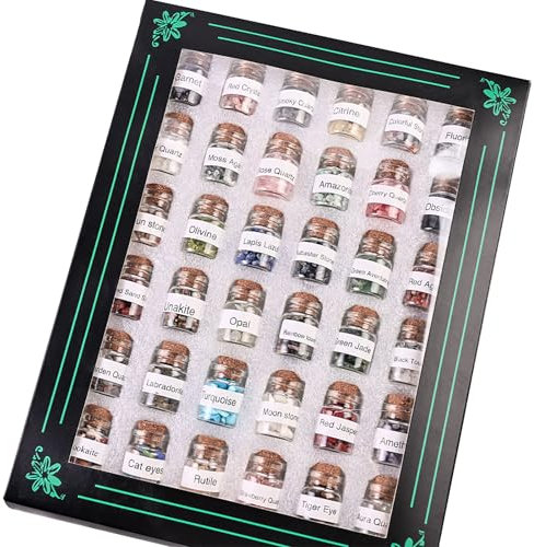 BeauFairy 36 Stück Edelstein-Kristallflasche, Mini Wunschflaschen Heilkristall Trommelsteine Sammlungssatz, Naturquarz Kies Wunschflasche, Adventskalender Steine für Reiki, Heilung, Meditation