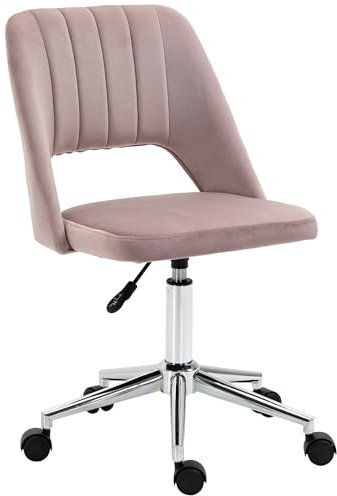 Vinsetto Mid Back Office Chair, Velvet Fabric Swivel Scallop Shape Computer Desk Chair for Home Study Bedroom, Pink