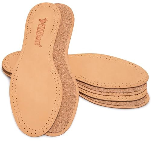FOOT MATE Einlegesohlen Leder mit Naturkork 3 Paare - Schuheinlagen Schweißfüße - Schuhsohle Einlegesohlen Anti Schweiß - Ledersohlen für Schuhe Größe 43/44