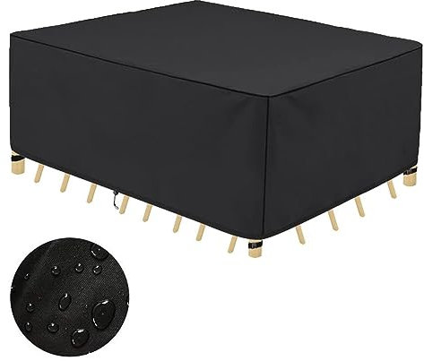 Gartenmöbel-Set, 220 x 140 x 75 cm, wasserdicht, 600D Oxford-Rattan, Tisch und Stühle, Anti-UV, reißfest, hohes und rechteckiges Design