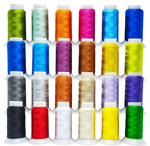 NESSTERS Set 24 Hilos de Coser para Máquina de Poliéster 500m | Bordado Profesional Antirrotura y Colores Vivos | Para Decoración, Ropa, Denim, Patchwork | Ideal para Artesanos, Sastres y Talleres