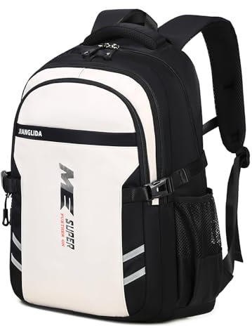 Tanou Schulrucksack Teenager Rucksack Jungen, 38L Schultasche für Jungs mit Große Kapazität, Atmungsaktiv Lässiger Schulranzen Tagesrucksäcke Herren für Reisen, Schwarz/Weiß