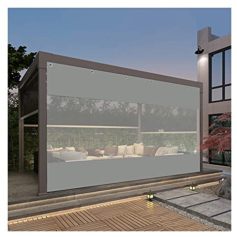 Telone impermeabile per patio esterno con occhielli antivento isolamento termico tela per pergola garage gazebo grigio trasparente 3 x 4 m