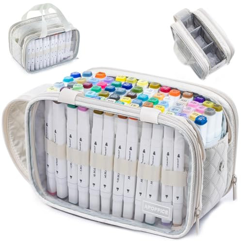 APOFFICE Marker Organizer Case – Holds 72-96Markers | Portable Art Marker Storage Bag with Clear View Panels & Removable Dividers | Marker Holder for Alcohol Markers, Pens, Craft Supplies(Case Only)