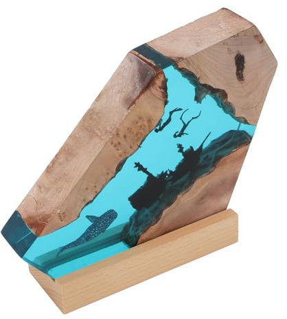 Haifischschiff Taucher Nachtleuchte Lampe Epoxidharz Ozean Lampe Handgefertigtes Harz Taucher Tiefsee Höhle Diving Led Light Desktop Ornament für Schlafzimmer Bürodekoration