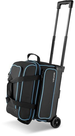 VEVOR Bowling Ball Bag, 2 Ball Double Roller Bowling Bag with Wheels, Featuring a Separate Compartment for Shoes (Up To US Size 16) & Oversized Accessory Pocket, Retractable Handle Extends to 41.32 in