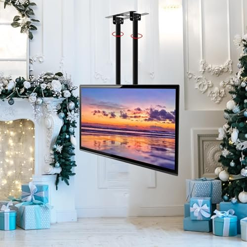 YUZDNM Ceiling TV Mount Stand - Adjustable TVs Mount Bracket, 2 Post Single Screen TV Mounts, For 40-90 Inch TVs, VESA Max 600x400mm