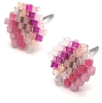 Delica-Glasperlen-Ohrstecker (Edelstahl) in Rosa- und Pinknuancen, Brick-Stitch, interessanter Schmuck, gestreift #210 WhirlyRose