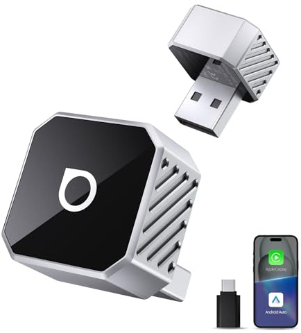 OTTOCAST Mini Pot 2026 Upgraded, 2-in-1 CarPlay & Android Auto Wireless Adapter für iOS 10+/Android 11+, Plug & Play, USB/Typ-C, OTA-Upgrade, Konvertiert Kabelgebunden zu Kabellos um, Silber