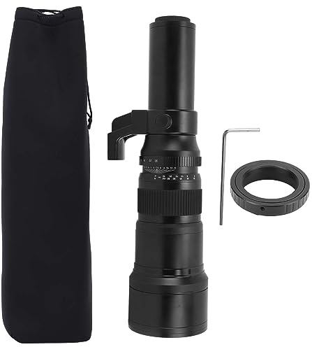 Lente Teleobjetivo 500mm F6.3, Enfoque Fijo, Cristal Óptico, Montura A -, Adaptador T2 AF Incluido, Ideal para Fotografía de Naturaleza y Deportes (Negro)