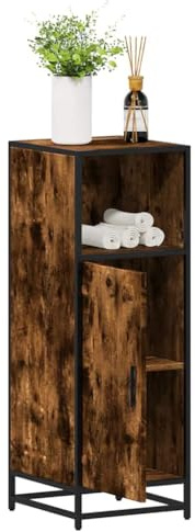 Runheo Armoire de salle de bain en chêne fumé 35 x 37,5 x 100 cm, matériau à base de bois, cadre en métal, sous évier, stable, durable, facile d'entretien, pour salle de bain