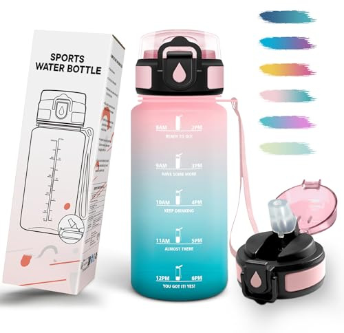 Mulbijeo Borraccia 0,5L, Senza BPA & A Prova di Perdita, Borracce con Cannuccia, Reutilizables, Borraccia Bambini, con Incentivo temporale, Borracce Motivazionale per Scuola, Palestra, Ufficio