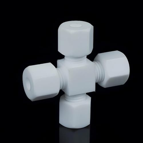QLXIAOIA 1 Stück PTFE 4-Wege-Kreuzverbinder – Anschluss mit gleicher Klemmhülse, for Öl/Wasser/Gas, Pneumatik/Hydraulik(D1/4)