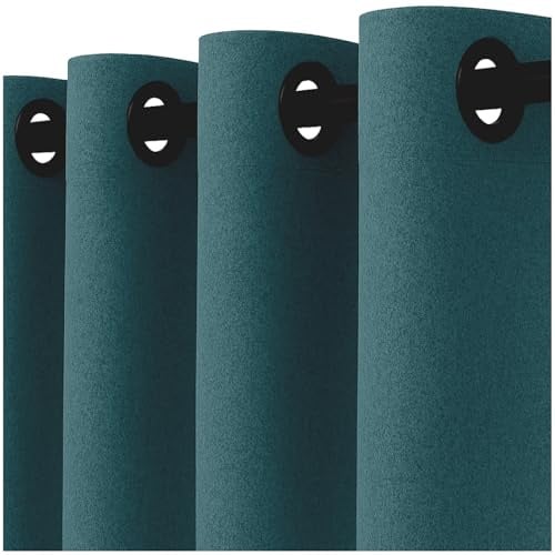 heimtexland Filz Thermovorhang Blickdicht abdunkelnd isolierend HxB 245x135 cm Kälteschutz Sonnenschutz Gardine Energiesparend Schalldämpfung Deko Vorhang Woll-Charakter Typ921 Petrol-Schwarz Ösen