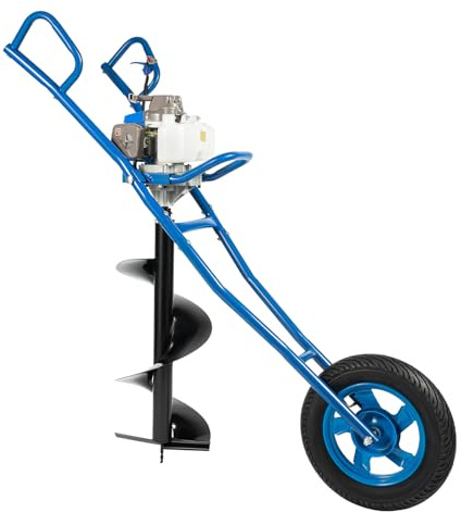 Poyujkyhr Tarière à essence 2,2kW 63 cm3 2 temps avec chariot manuel + forets de 30 cm Tarière de jardin 8 800 tr/min pour sol, pieux pour jardin et agriculture