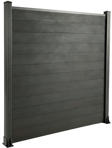 KARAT WPC Zaun Komplettset - Schwarz - 180x180cm - Gartenzaun Sichtschutzzaun Windschutzzaun - Element für Terrasse & Garten - Inklusive Montagematerial - Ponza