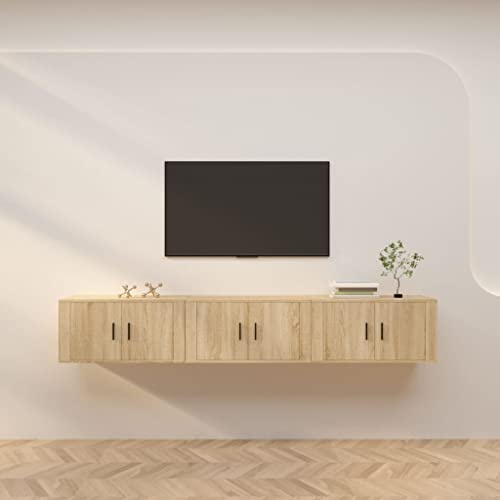 VIHHQGC TV Wandschrank 3 STK. Wandmontage TV-Konsole Sonoma-Eiche 80x34,5x40 cm mit Stauraum und robuster Oberplatte