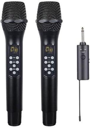 Xnuiasqe Microfono Wireless A Doppio Canale UHF, Microfono Dinamico Portatile, Ricevitore con Ricevitore Ricaricabile per Karaoke Palco